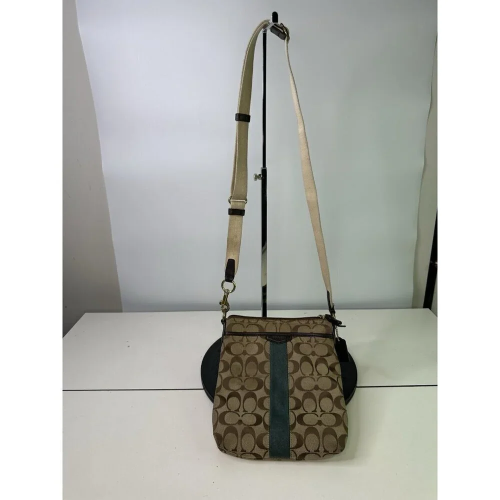 Coach Crossbody Small Canvas Signature Bag Tan/Green